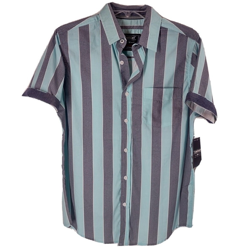 Company Eighty One Shirt Mens Small Striped Streetwear Mint Gray Retro Button Up